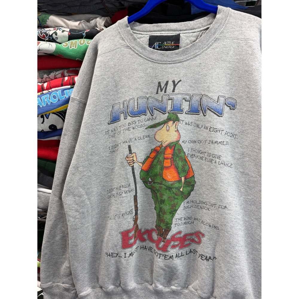 Vintage 90s Mens nature Hunting Excuses Graphic Sweatshirt Pullover 6659